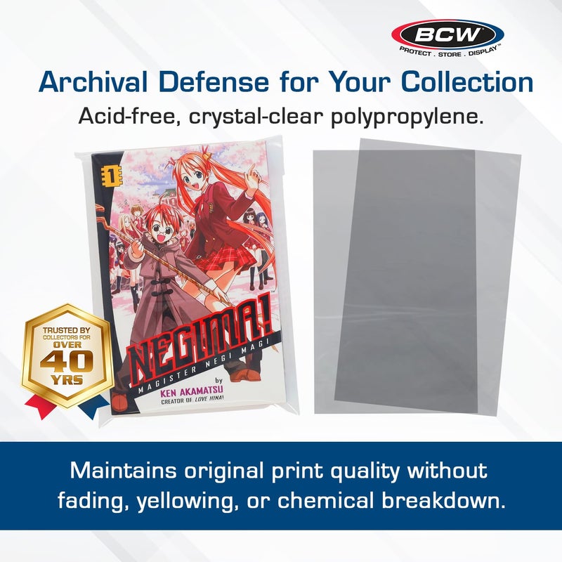 BCW Digest & Manga Polypropylene Bags â€“ 100 Pack | Clear Acid-Free Manga Protector Sleeves | Archival-Safe Book Storage Bags for Manga, Digest Books & Small Magazines - Image 2