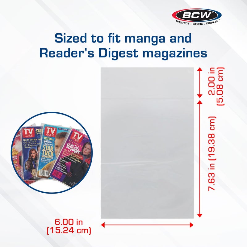 BCW Digest & Manga Polypropylene Bags â€“ 100 Pack | Clear Acid-Free Manga Protector Sleeves | Archival-Safe Book Storage Bags for Manga, Digest Books & Small Magazines - Image 3