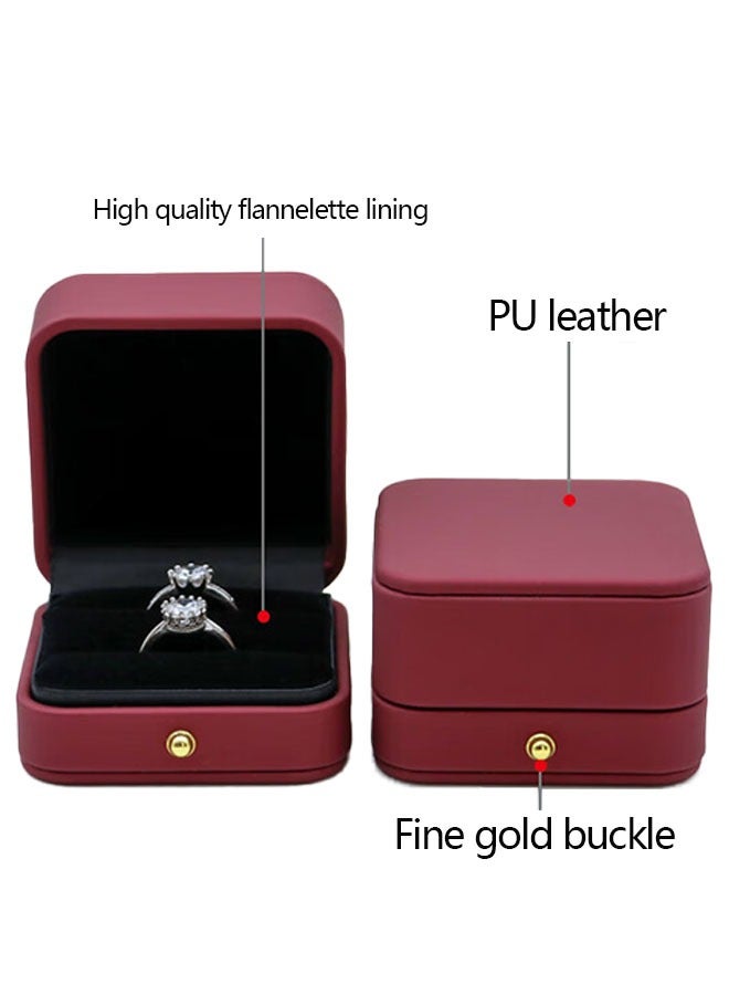 Ant Luxury Ring Box, Vintage Single Slot Square Wedding Ring Case for Engagement Birthday Wedding Anniversary (Red) - Image 3