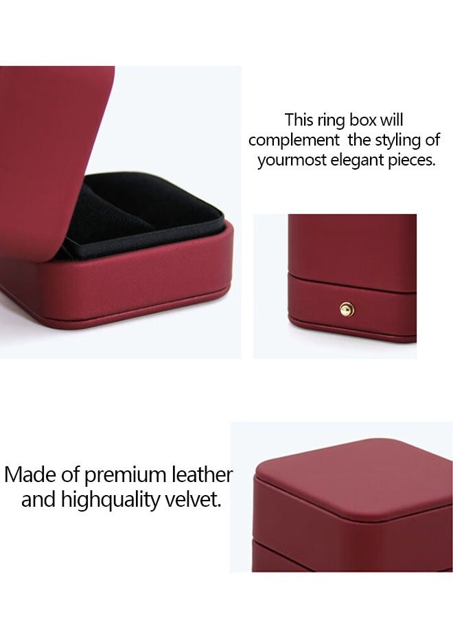 Ant Luxury Ring Box, Vintage Single Slot Square Wedding Ring Case for Engagement Birthday Wedding Anniversary (Red) - Image 4