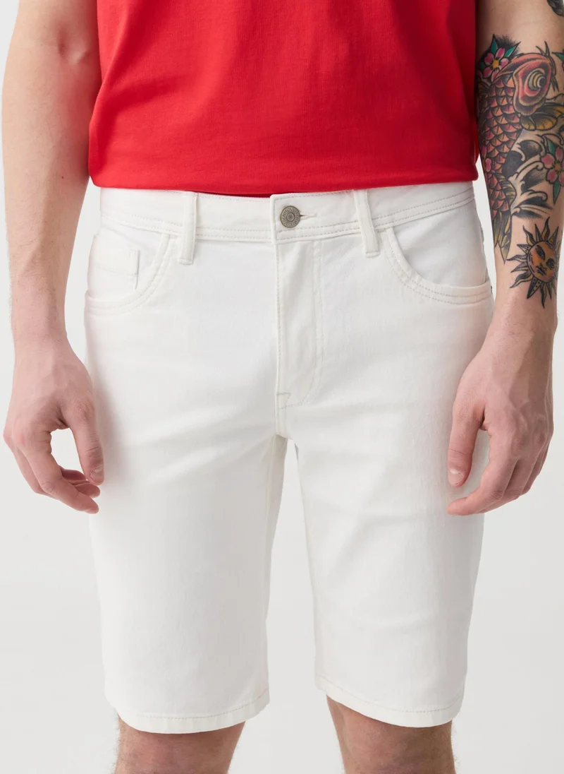 Ovs Slim-Fit Bermuda Shorts In Solid Colour Denim