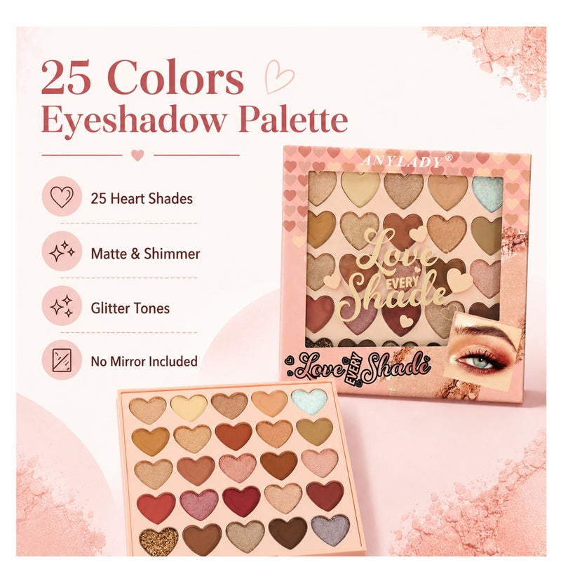 Me Now 25 Colors Heart Eyeshadow Palette Love Every Shade Makeup Palette with Matte Shimmer Glitter Shades - Image 2