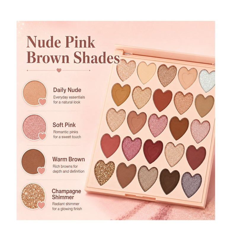 Me Now 25 Colors Heart Eyeshadow Palette Love Every Shade Makeup Palette with Matte Shimmer Glitter Shades - Image 3