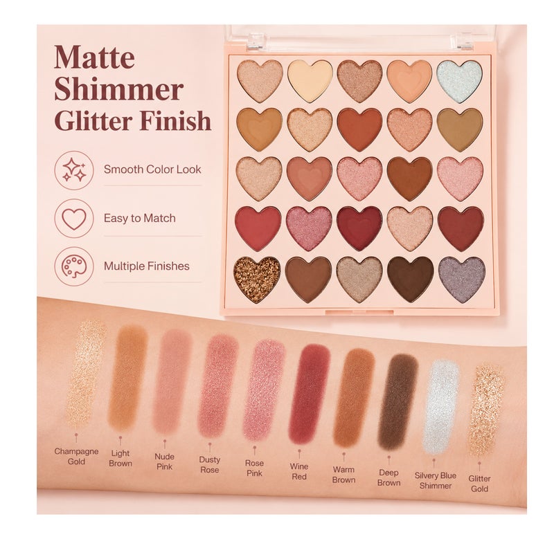 Me Now 25 Colors Heart Eyeshadow Palette Love Every Shade Makeup Palette with Matte Shimmer Glitter Shades - Image 4