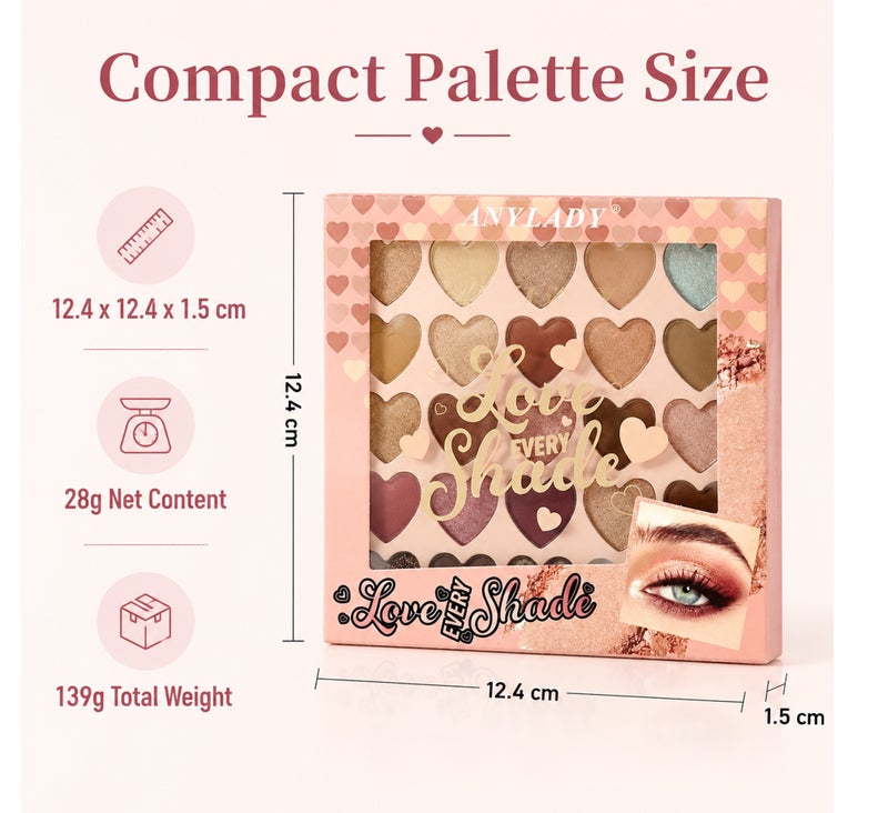 Me Now 25 Colors Heart Eyeshadow Palette Love Every Shade Makeup Palette with Matte Shimmer Glitter Shades - Image 5
