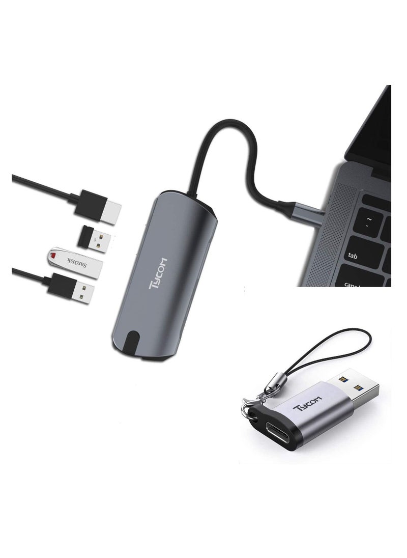 TYCOM Tycom USB C Docking Station with a Type C Adapter, 4-in-1 USB C Hub Adapter Dock with 4K USB C to HDMI, 3 USB 3.0 Ports for MacBook/Pro, Chromebook, and More(USB C HUB 4-in-1)  - Image 1