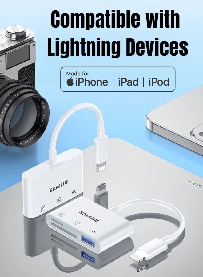 SAMZHE قارئ بطاقات Lightning 3 في 1، محول SD/TF/USB OTG، معتمد من MFi، يدعم القراءة والكتابة، متوافق مع iPhone 14/13/12/11/Pro/Pro Max - Image 4