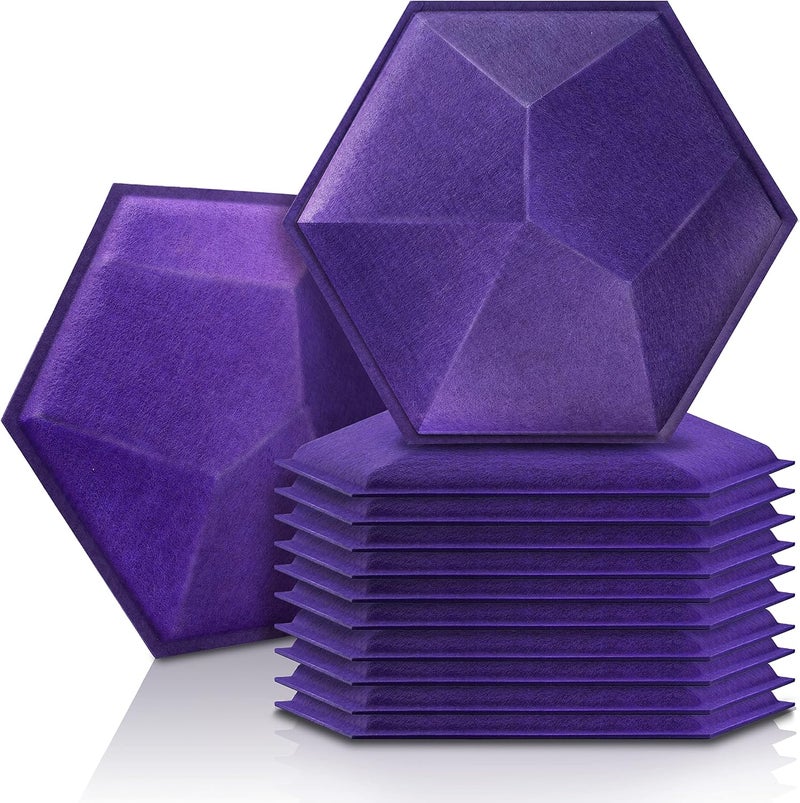 Sonic Acoustics حزمة من 12 لوحة صوتية هكسائية ثلاثية الأبعاد من ، مقاسات 14" × 12" × 0.2"، عالية الكثافة، تمتص الصوت، عازلة للصوت، لون بنفسجي - Image 1