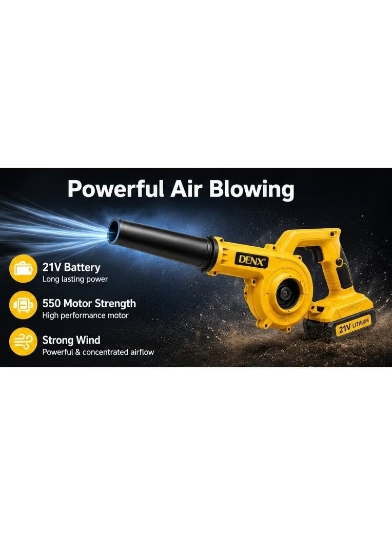 دينكس منفاخ هواء كهربائي لاسلكي DENX DX2532 ببطارية ليثيوم 21 فولت متعدد الوظائف 5 في 1 منفاخ قوي لتنظيف السيارة وإزالة الغبار وتنظيف أوراق الحدائق والمرآب وورشة العمل - Image 3