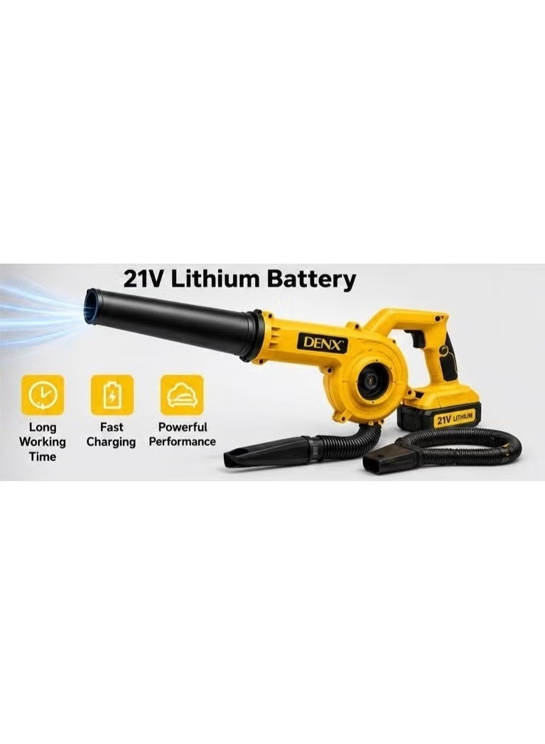 دينكس منفاخ هواء كهربائي لاسلكي DENX DX2532 ببطارية ليثيوم 21 فولت متعدد الوظائف 5 في 1 منفاخ قوي لتنظيف السيارة وإزالة الغبار وتنظيف أوراق الحدائق والمرآب وورشة العمل - Image 2