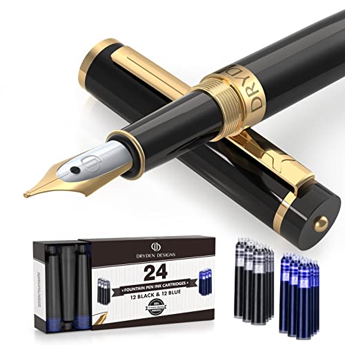Dryden Designs Fountain Pen Medium Nib Gift Pouch - with 24 Ink Cartridges - MCM (Intense Black) - Image 1