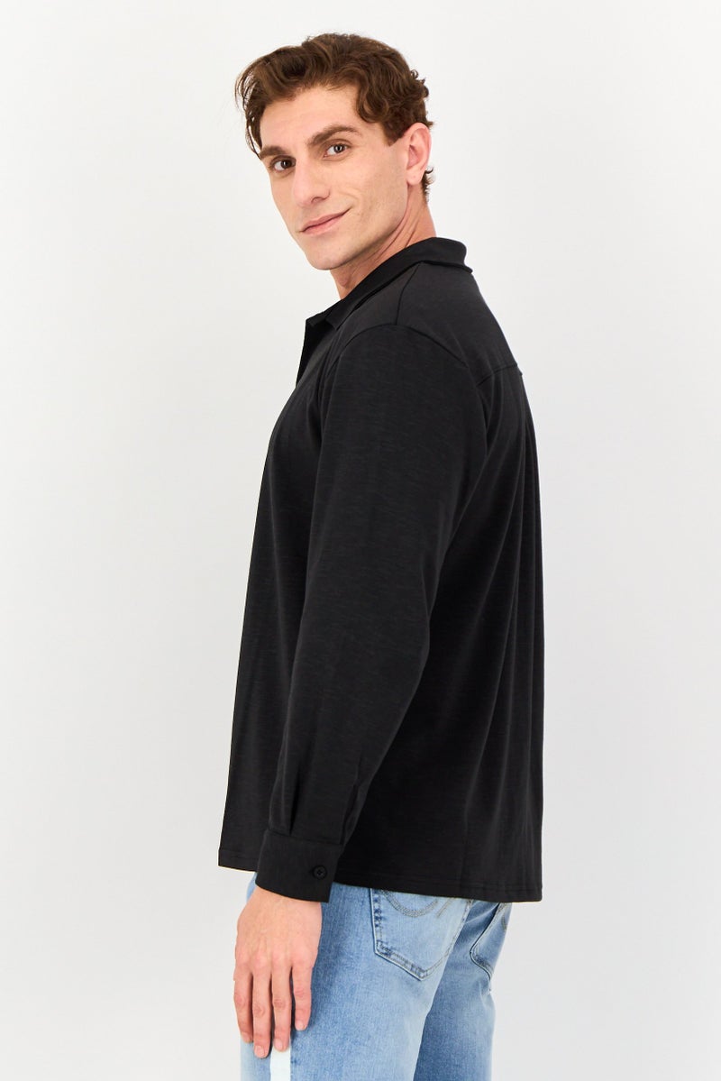 Core Elements Men Regular Fit Heather Long Sleeve Casual Shirt, Black - Image 2