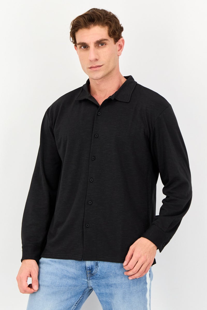 Core Elements Men Regular Fit Heather Long Sleeve Casual Shirt, Black - Image 1