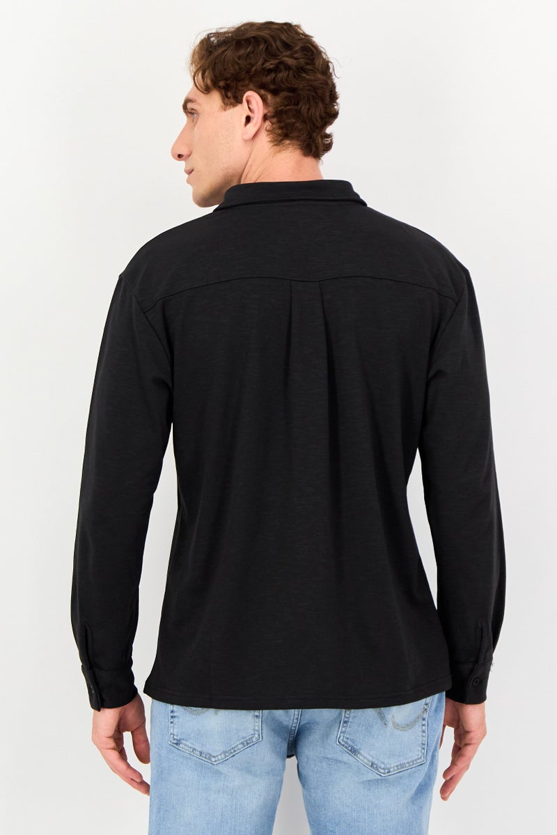Core Elements Men Regular Fit Heather Long Sleeve Casual Shirt, Black - Image 3