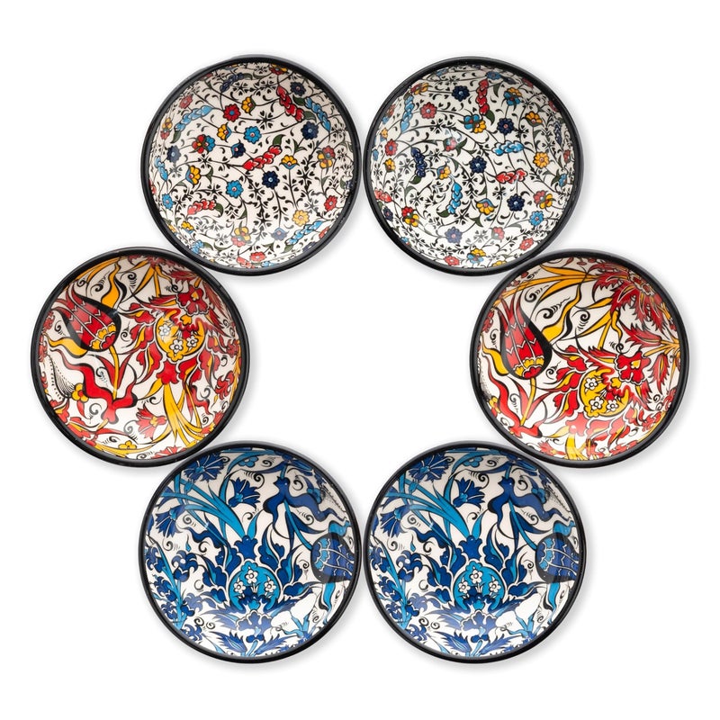 Elyese Handmade Ceramic Dipping Bowls â€“ Set of 6, 2.5 Oz Small Sauce Dishes, Colorful Pinch Bowls, Charcuterie Serving Bowls, Microwave & Dishwasher Safe (IZNIK CARNATION) - Image 1