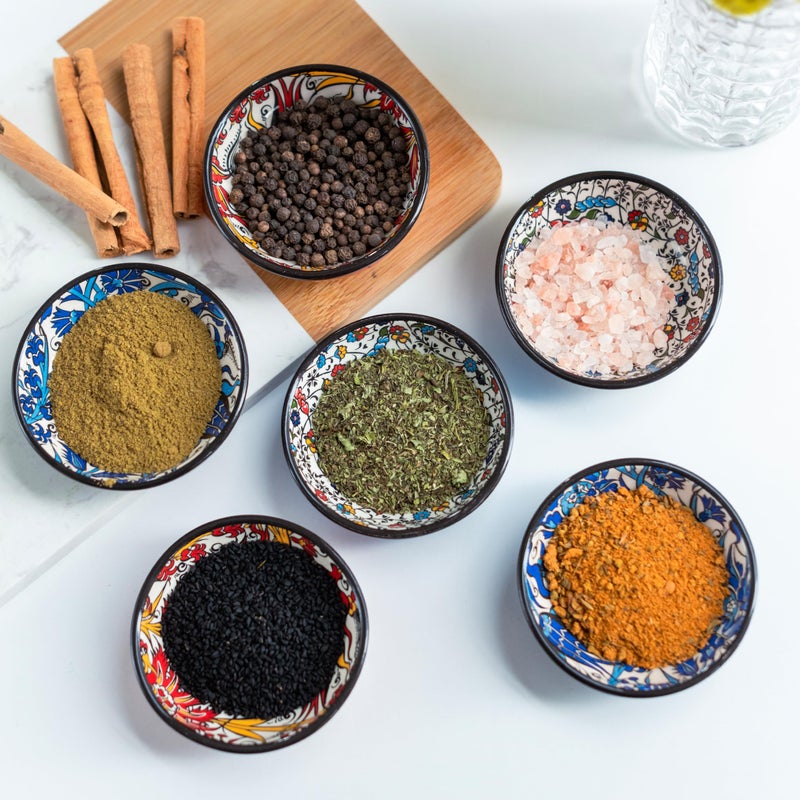 Elyese Handmade Ceramic Dipping Bowls â€“ Set of 6, 2.5 Oz Small Sauce Dishes, Colorful Pinch Bowls, Charcuterie Serving Bowls, Microwave & Dishwasher Safe (IZNIK CARNATION) - Image 5