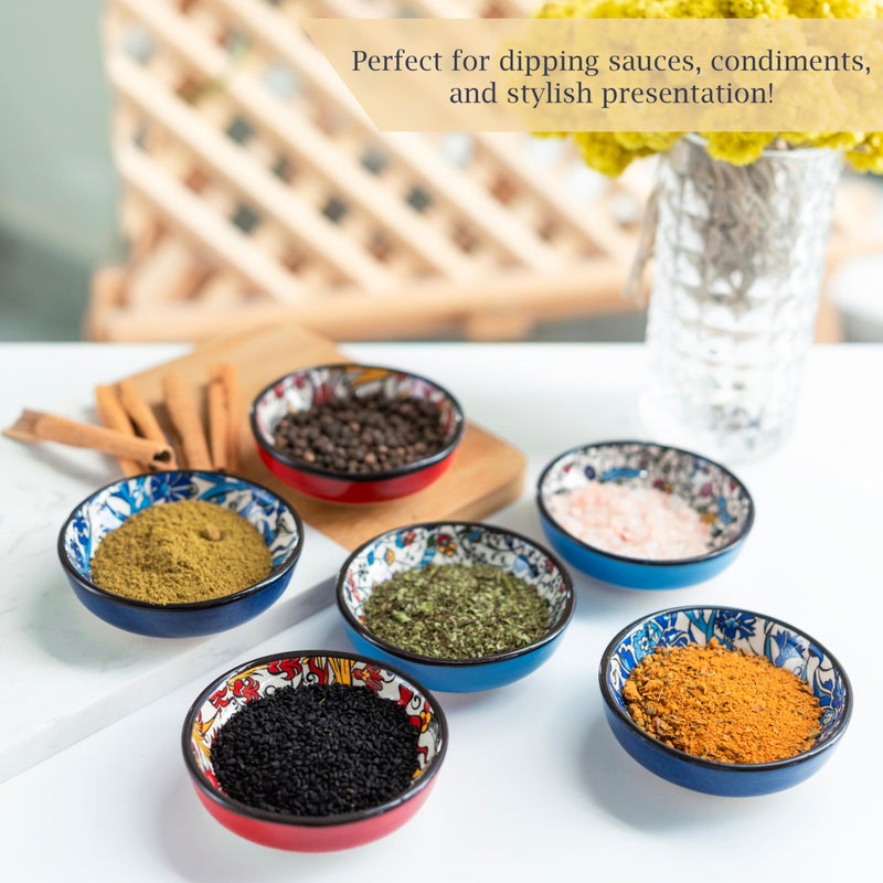 Elyese Handmade Ceramic Dipping Bowls â€“ Set of 6, 2.5 Oz Small Sauce Dishes, Colorful Pinch Bowls, Charcuterie Serving Bowls, Microwave & Dishwasher Safe (IZNIK CARNATION) - Image 2