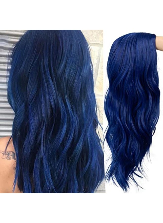 Baruisi Blue Wigs for Women Long Curly Wavy Synthetic Hair Wig Natural Middle Parting Heat Resistant Costume Cosplay Use - Image 1
