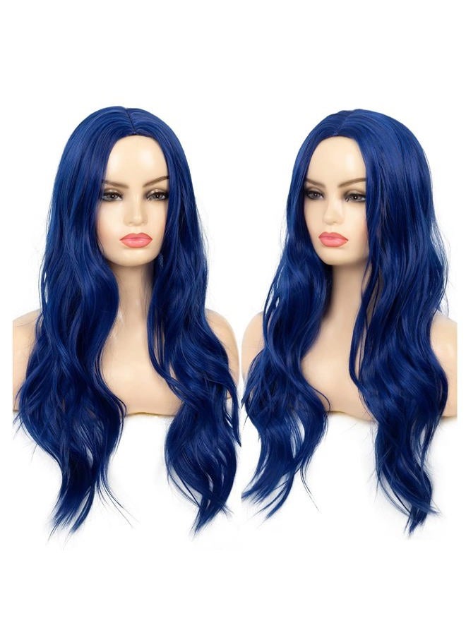 Baruisi Blue Wigs for Women Long Curly Wavy Synthetic Hair Wig Natural Middle Parting Heat Resistant Costume Cosplay Use - Image 4