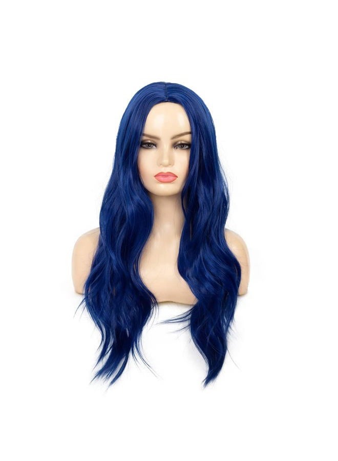 Baruisi Blue Wigs for Women Long Curly Wavy Synthetic Hair Wig Natural Middle Parting Heat Resistant Costume Cosplay Use - Image 3