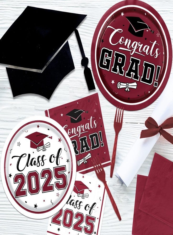 Peghoqu Graduation Plates and Napkins Maroon Class of 2025 Grad Congrats Party Supplies Disposable Dessert Paper Plates Cocktail Napkins for Graduation Party Decorations,Serve 50 - Image 5