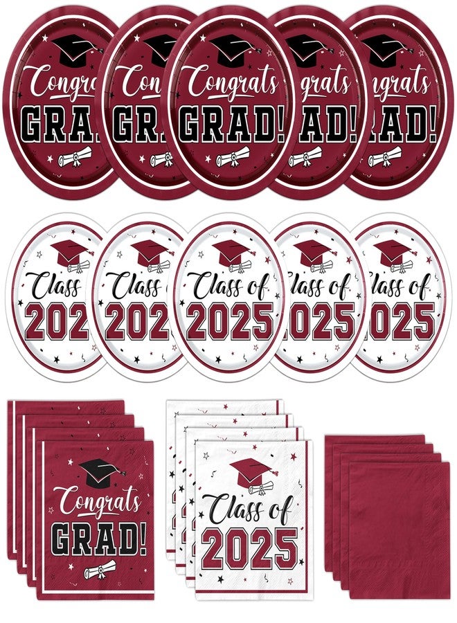 Peghoqu Graduation Plates and Napkins Maroon Class of 2025 Grad Congrats Party Supplies Disposable Dessert Paper Plates Cocktail Napkins for Graduation Party Decorations,Serve 50 - Image 1