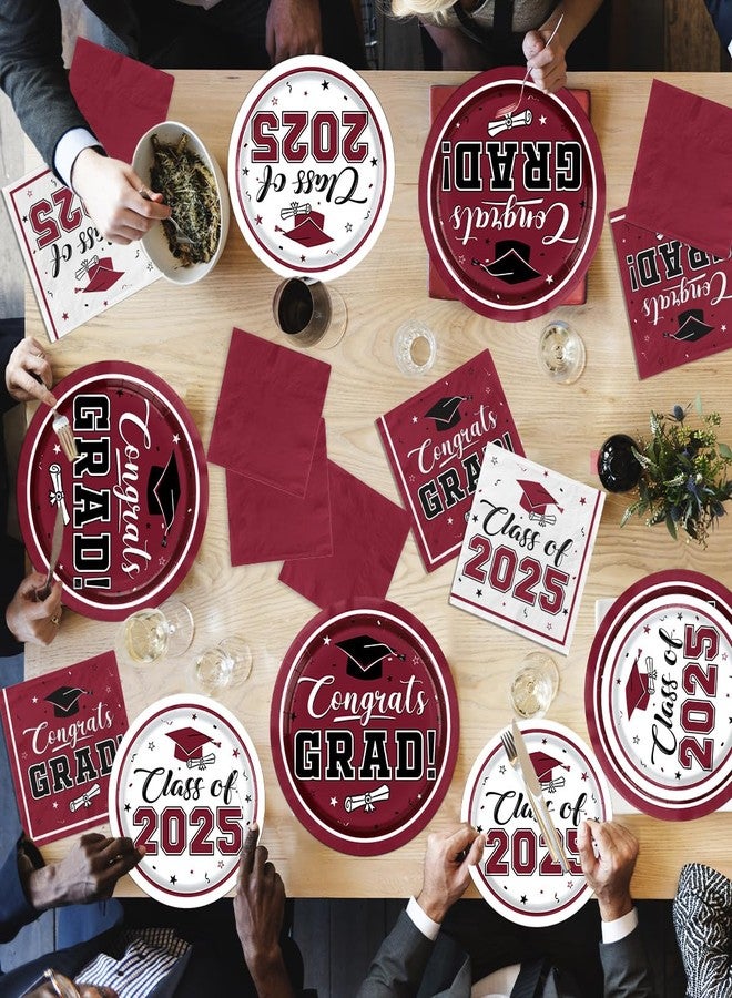 Peghoqu Graduation Plates and Napkins Maroon Class of 2025 Grad Congrats Party Supplies Disposable Dessert Paper Plates Cocktail Napkins for Graduation Party Decorations,Serve 50 - Image 4