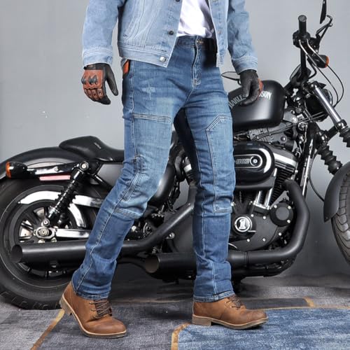 HUMAN HEART ​Men's Motorcycle Riding Pants Denim Jeans Protect Pads Equipment with Knee and Hip Armor Pads Detachable CE2 Armor Pads, X-Large, Blue4 - Image 2