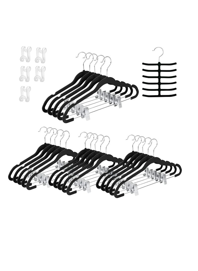 TYCOM Non Slip Velvet Hangers Suit Hangers 20 Pack Ultra Thin Space Saving 360 Degree Swivel Hook Clothes Hangers Hold Up to 10 Lbs for Coats Jackets Pants Dress Clothe Metal CLip 20pcs Black.  - Image 1
