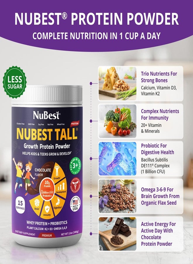 NuBest Tall Protein Powder for Kids & Teens - Whey Protein Powder - Chocolate Protein Powder Shake with Probiotics, Omega 3-6-9, Vitamin D3 + K2, Calcium, Vitamin - 15 Servings | 2 Week Supply - Image 3