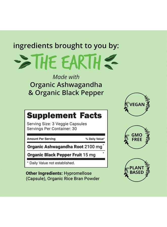 HAPPY HEALTHY HIPPIE Organic Ashwagandha Capsules 2100mg – Stress Relief Supplement - Extra Strength - 100% Herbal, Organic Ashwagandha Root Powder Extract w/ Black Pepper - Energy, Mood & Cortisol Manager - Vegan, 90 Ct​ - Image 5