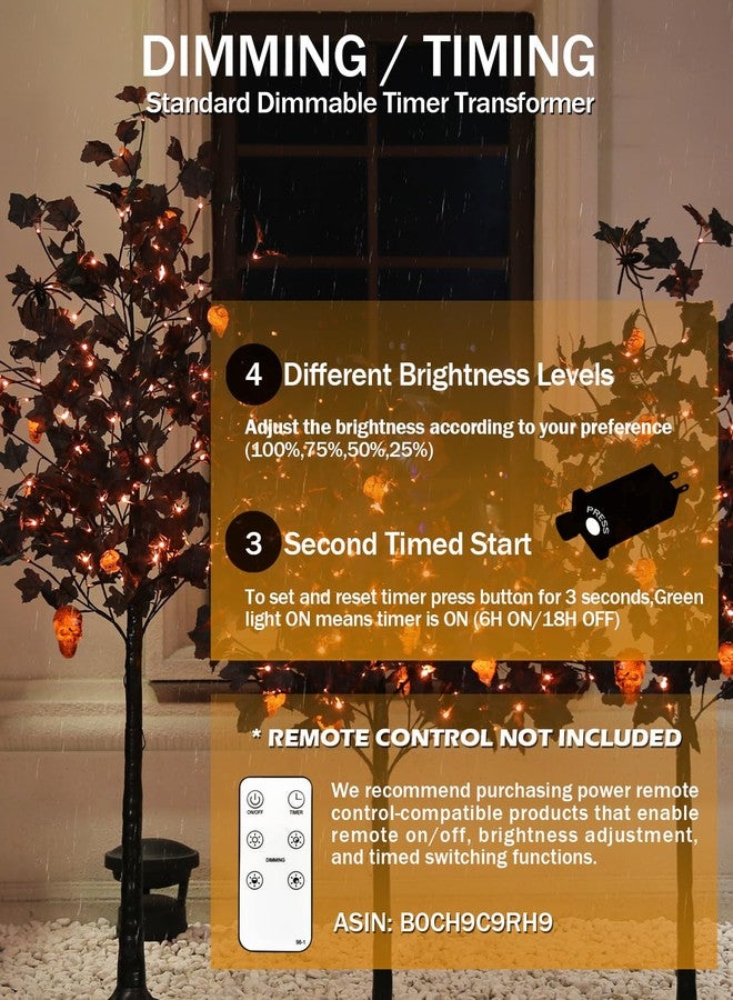 TYBEEU 4ft Black Maple Halloween Tree with LED Skull Lights & Spiders - Indoor/Outdoor Waterproof Decor - 96 Bulbs, Dimmable Timer, 16ft Cord - Image 3