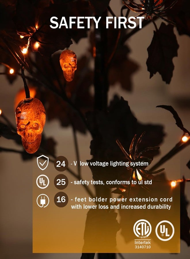 TYBEEU 4ft Black Maple Halloween Tree with LED Skull Lights & Spiders - Indoor/Outdoor Waterproof Decor - 96 Bulbs, Dimmable Timer, 16ft Cord - Image 5