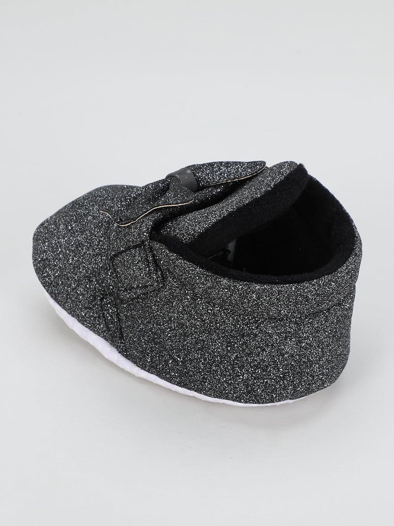 PureSole Baby Girls' Glitter Party Booties | Soft Sole Dress Shoes with Bow | Colorful Pre-Walker Crib Shoes for Special Occasions (6-12 Months) - Image 3