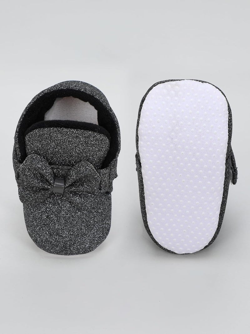 PureSole Baby Girls' Glitter Party Booties | Soft Sole Dress Shoes with Bow | Colorful Pre-Walker Crib Shoes for Special Occasions (6-12 Months) - Image 5