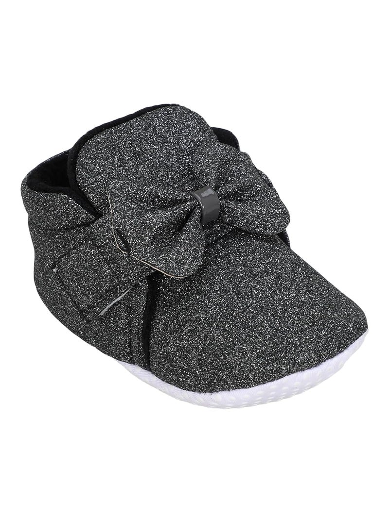 PureSole Baby Girls' Glitter Party Booties | Soft Sole Dress Shoes with Bow | Colorful Pre-Walker Crib Shoes for Special Occasions (6-12 Months) - Image 1