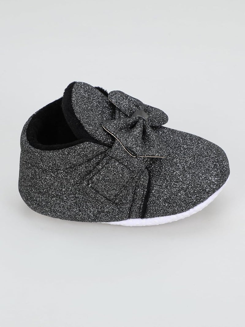 PureSole Baby Girls' Glitter Party Booties | Soft Sole Dress Shoes with Bow | Colorful Pre-Walker Crib Shoes for Special Occasions (6-12 Months) - Image 2