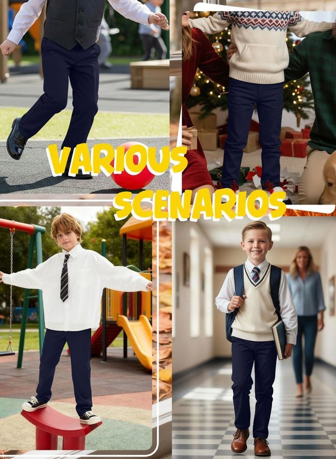 LessonZoo 3 Pack Boys' School Uniform Pants Elastic Waist Stretch Youth Trousers Straight Fit for Kids Years 6-14, Navy Blue, Navy Blue, Navy Blue, 8-9 Years - Image 4