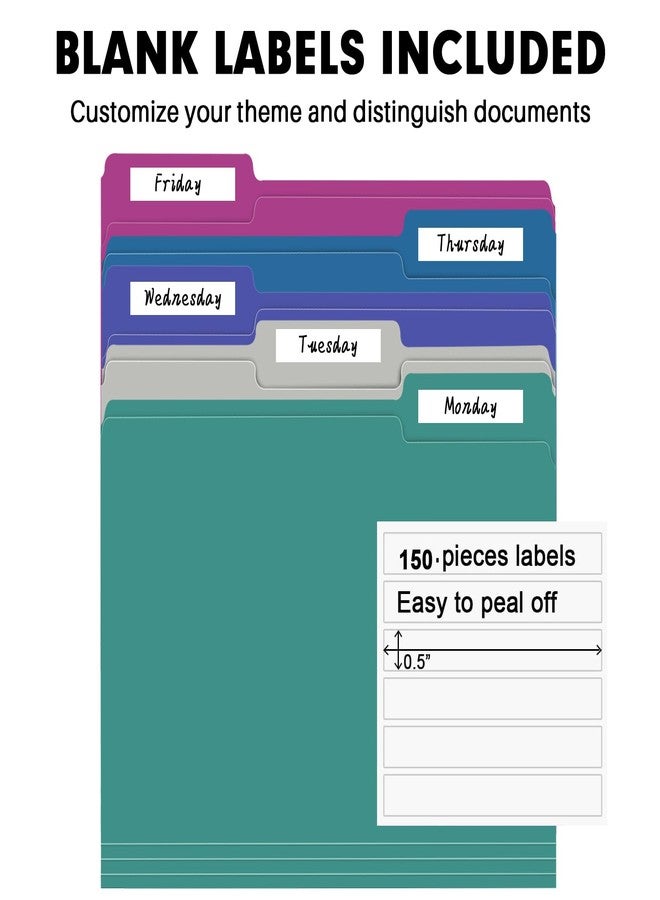 RAZCC File Folder, 150 Pack 1/3 Cut Tab File Folders Letter Size, Colored File Folders for Office Classroom Use, Colored Folders with Tabs, Assorted 5 Colors - Image 4