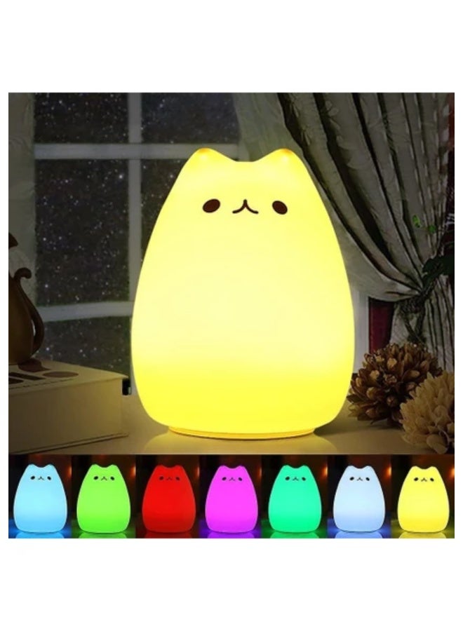 LED Night Light, LED Cat Night Light Silicone Baby Night Light Portable Kids Night Light 7 Colors Night Light with Bedside Lamp USB Rechargeable Night Light