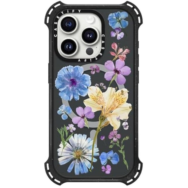 كاستيفي CASETiFY Bounce iPhone 15 Pro Case 【6X Military Grade Drop Tested / 21.3ft Drop Protection/Compatible with Magsafe】 - Pressed Floral - Triple Black - Image 3