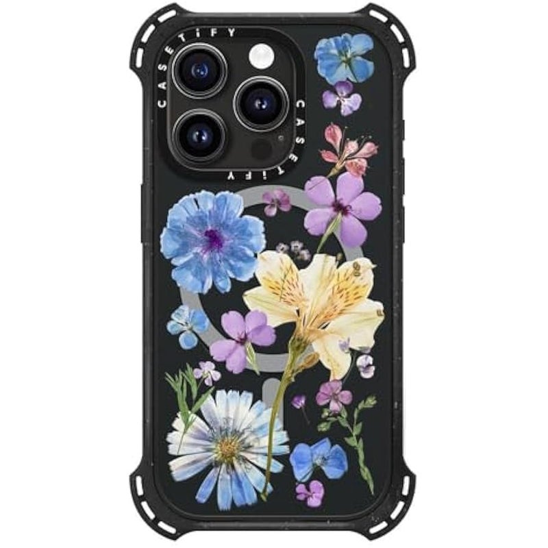 كاستيفي CASETiFY Bounce iPhone 15 Pro Case 【6X Military Grade Drop Tested / 21.3ft Drop Protection/Compatible with Magsafe】 - Pressed Floral - Triple Black - Image 4