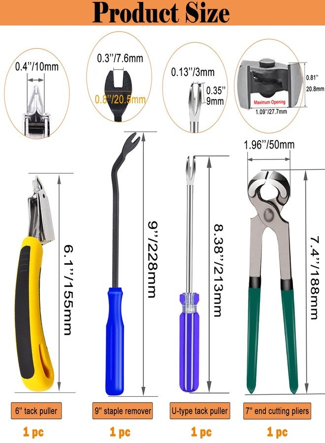 Sunxeke 4Pcs Upholstery Staple Remover Tool Set Including 7inch End Cutting Plier,V Tip Tack Puller,U Tip Tack Puller,Staple Remover,Nail Puller Carpet Remover for Furniture Floor Photo Frame - Image 2