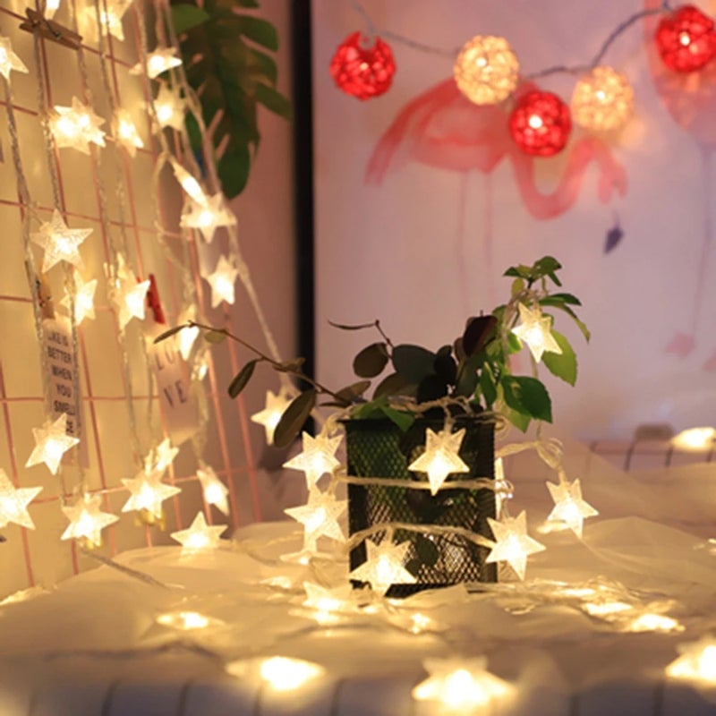 Topdii 1.5m/3m/6m/10m LED Star String Lights Christmas Garland Battery USB Powered Wedding Party Curtain String Fairy Lamps For Home - Image 1