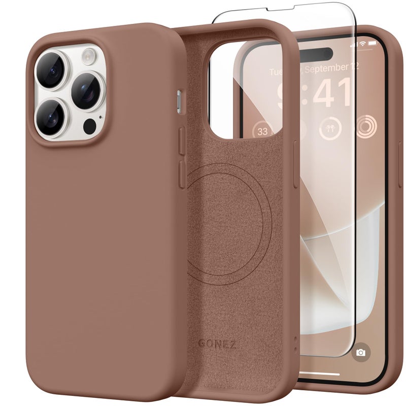 GONEZ Magnetic for iPhone 14 Pro Case Compatible with MagSafe AntiScratch Microfiber Lining Screen Protector Shockproof Slim Phone Silicone Cover 61 inch Brown - Image 3
