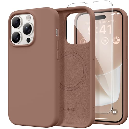 GONEZ Magnetic for iPhone 14 Pro Case Compatible with MagSafe AntiScratch Microfiber Lining Screen Protector Shockproof Slim Phone Silicone Cover 61 inch Brown - Image 1