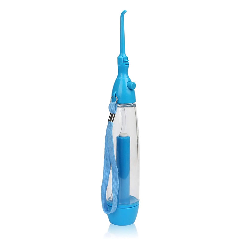 YAS Water Dental Flosser Non-Electric Portable Affordable, Oral Irrigator Cordless Manual Air Pressure Simple Operation, for Home and Travel Blue - Image 1