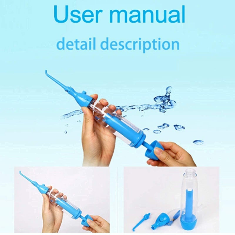 YAS Water Dental Flosser Non-Electric Portable Affordable, Oral Irrigator Cordless Manual Air Pressure Simple Operation, for Home and Travel Blue - Image 5