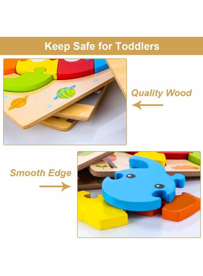 SKYFIELD Wooden Animal Toddler Puzzles for 1 2 3 Years Old Boys & Girls, Baby STEM Educational Toy Gift with 4 Animals Montessori Bright Color Shapes Learning Puzzles,Great Gift Ideas for 1-3 - Image 2