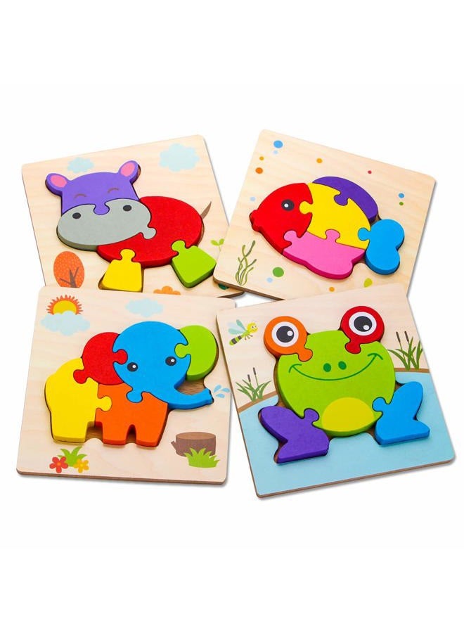 SKYFIELD Wooden Animal Toddler Puzzles for 1 2 3 Years Old Boys & Girls, Baby STEM Educational Toy Gift with 4 Animals Montessori Bright Color Shapes Learning Puzzles,Great Gift Ideas for 1-3 - Image 1